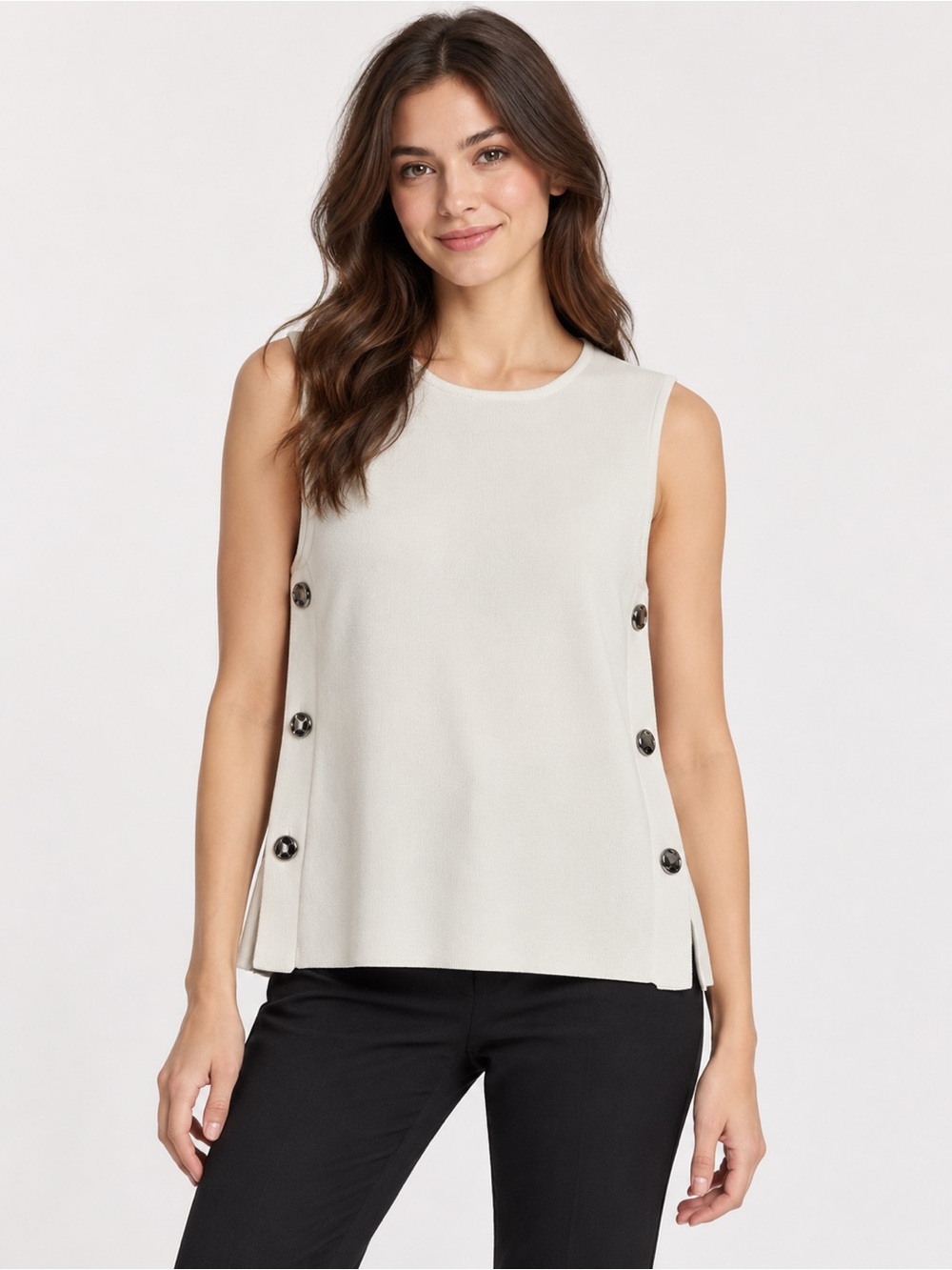 NWT New Zara Ivory Knit Sleeveless Side Buttons Tank Vest Size S